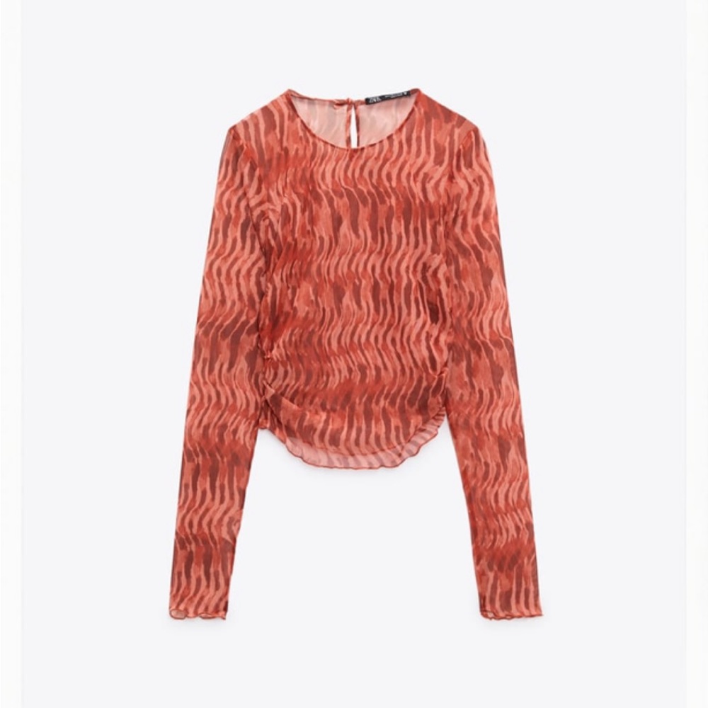 NEW Zara L printed Tulle Top